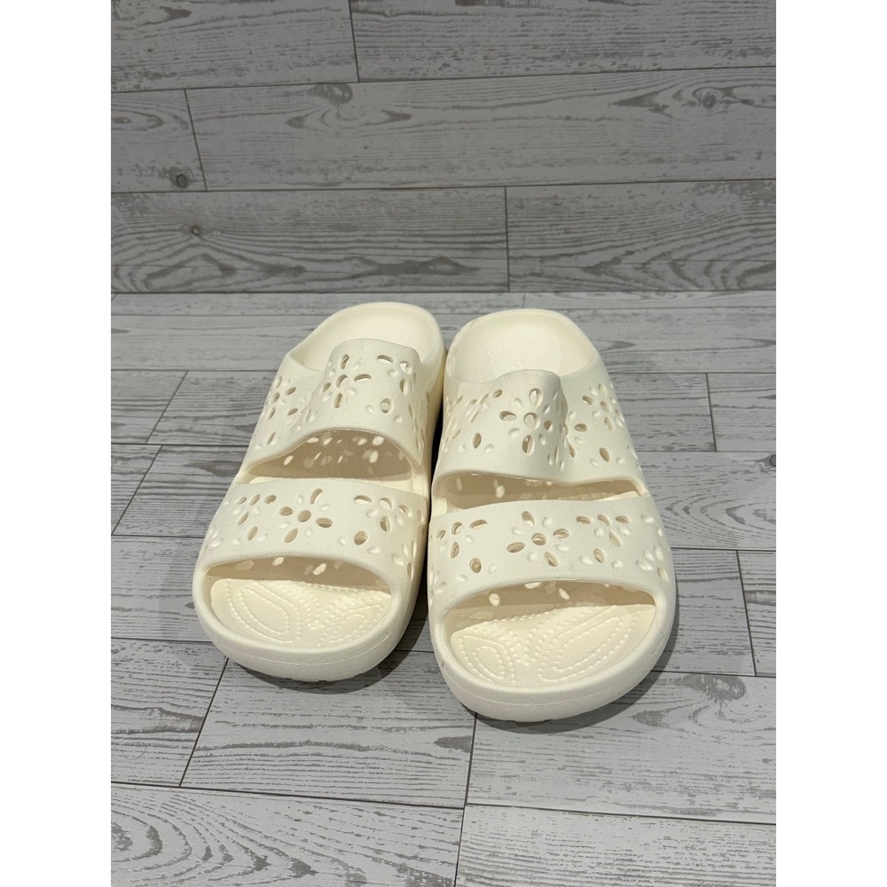 Crocs Kadee II Floral Cutout Sandals Bone White Slides Womens Size 8 206760
